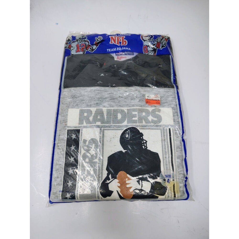 Vintage NFL Raiders Pajama Set Tshirt Pants Youth 4/5 Vtg 80s 90s Deadstock NOS